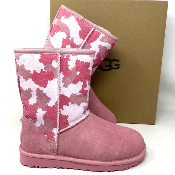 UGG Classic Short Jagged Camo Pink Suede Boots Winter Women's Size 1146110 HNPN - Picture 1 of 12